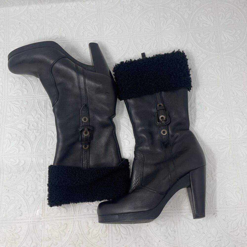 Fendi Leather Faux Fur Trim Boots Sz 36
